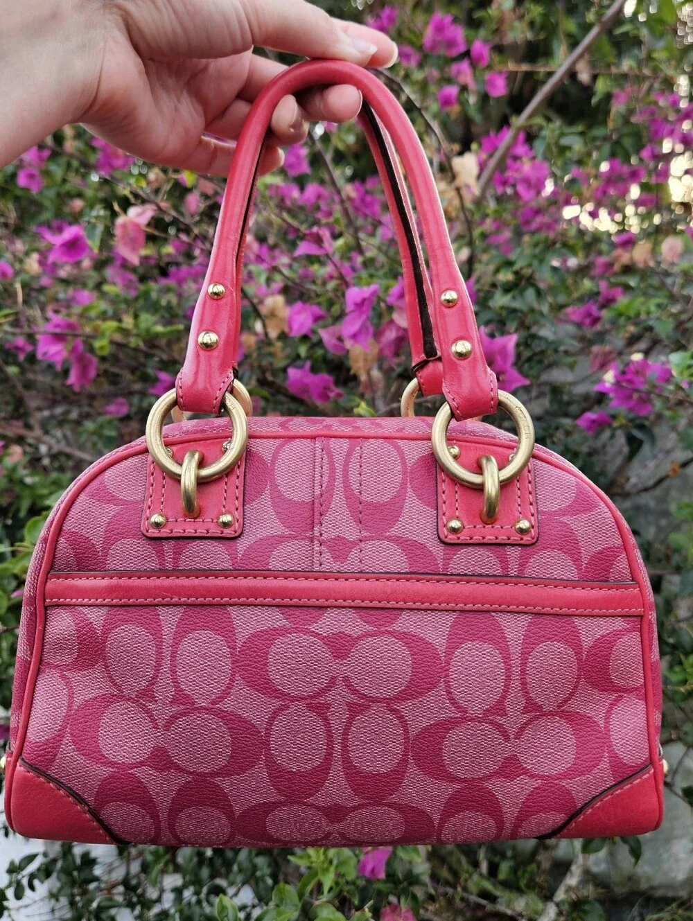 Coach Y2K Signature Hertitage Stripe Small Domed Satchel Hot Pink 13194